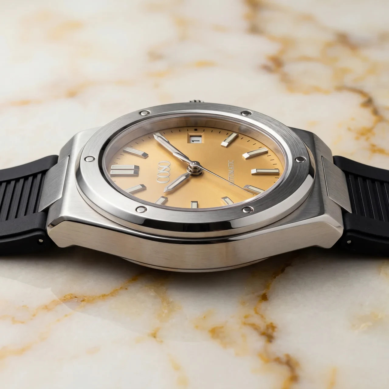 COSO Valtor Automatic Yellow Dial Steel Black Rubber Strap