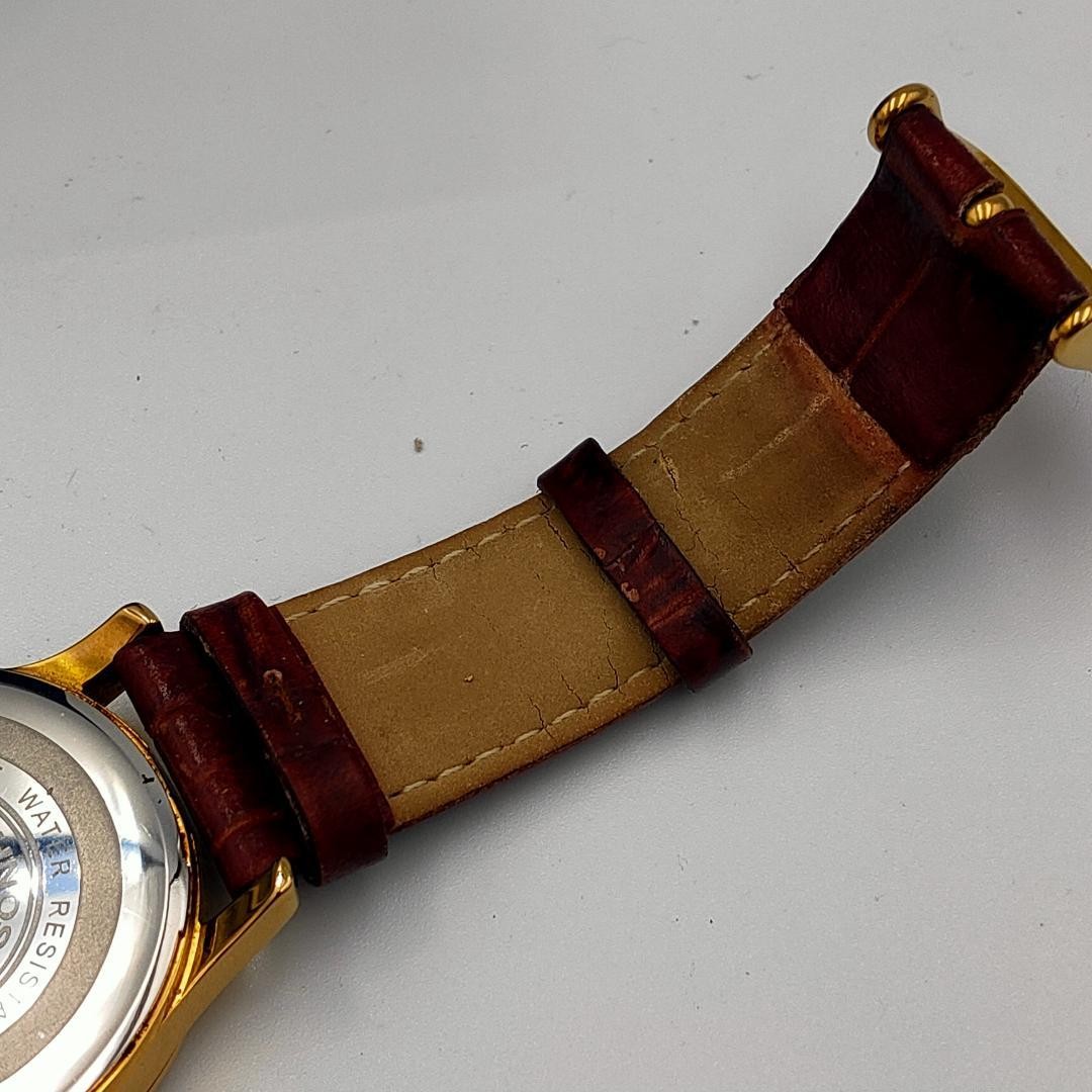 USED TECHNOS T4167 Gold-Tone Date Leather Band Quartz Watch