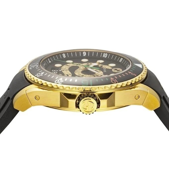 Gucci Dive Gold Snake Black Dial Rubber Strap Men’s Watch YA136219