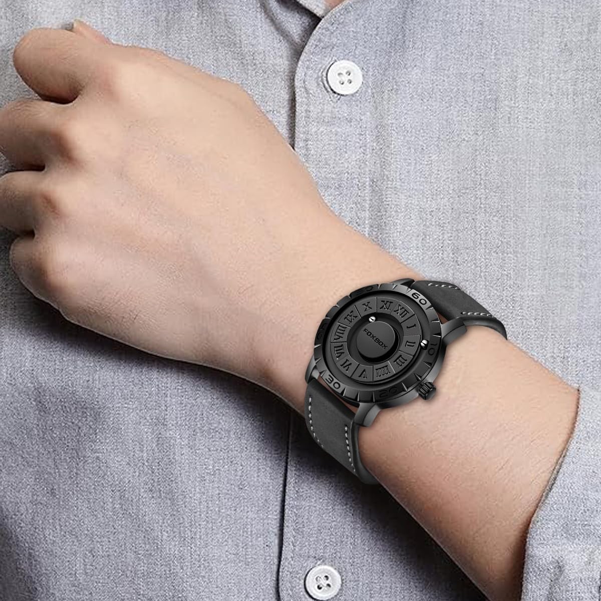 Men’s Watch Magnetic Floating Ball Pointer Roman Numerals Quartz Watches