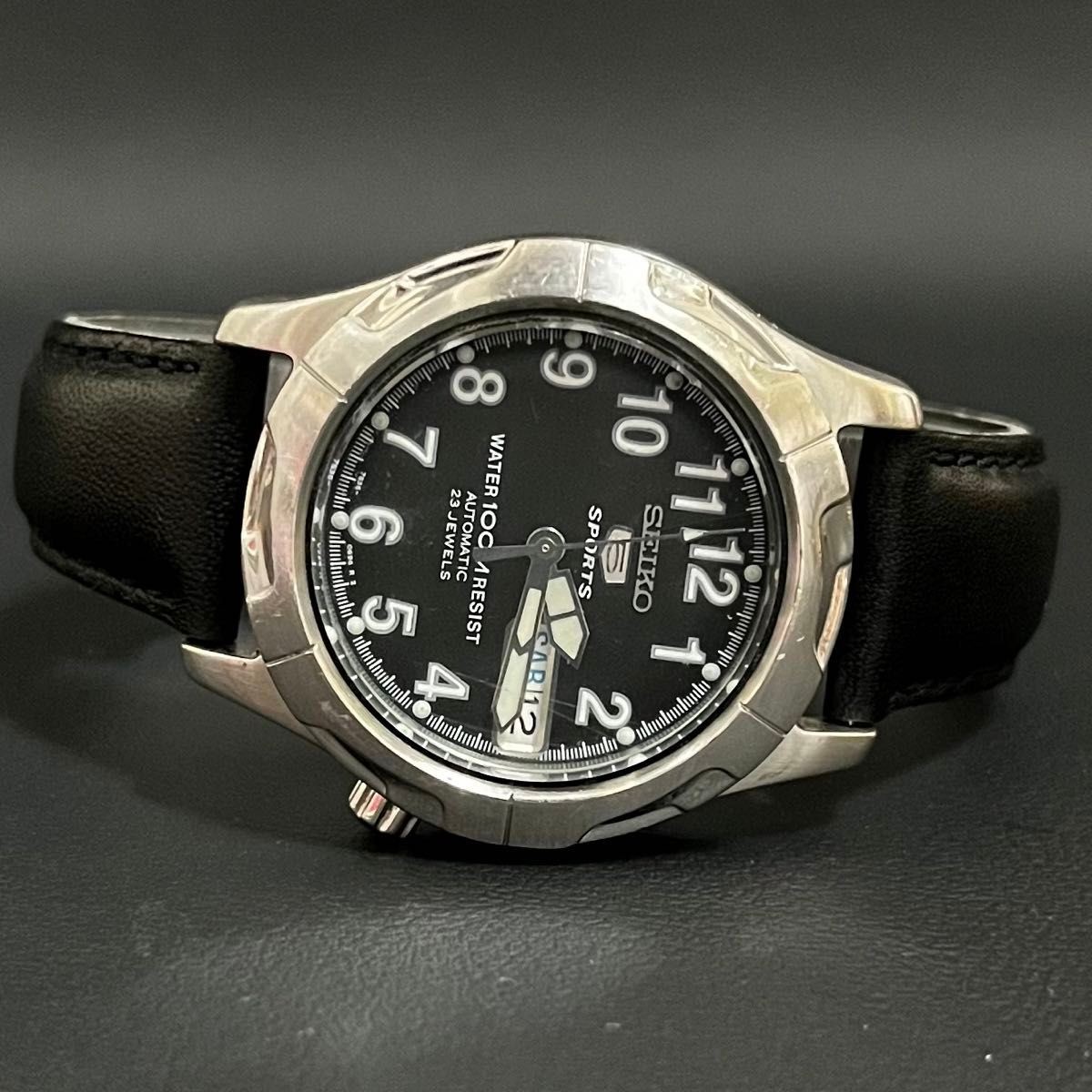 SEIKO 5 Sports 7S36-00B0 38mm See-Through Back 10ATM MORELLATO Leather Strap
