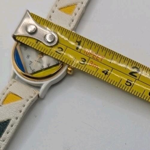 Geometric Prime Colors Geneva Watch White Leather Band Y2K women’s