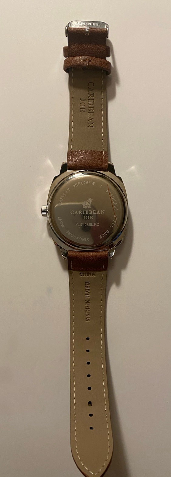 Caribbean Joe Men’s SilverTone Four Dial Watch Faux Leather Strap CJ1728SLKO NWT