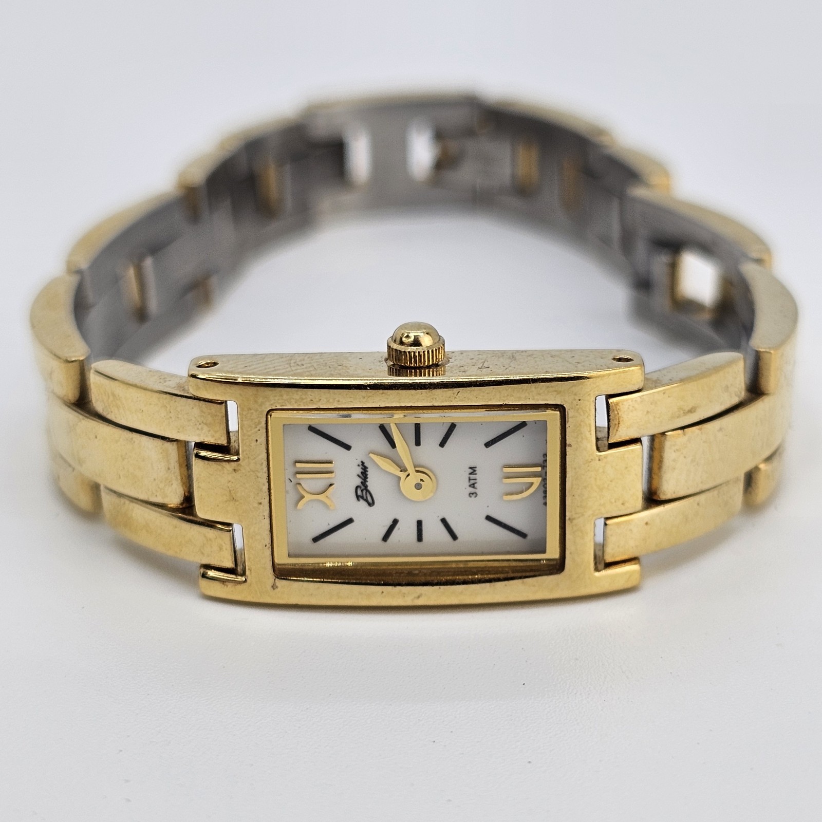 Belair Women’s Watch 13MM White Dial Gold Bracelet 6″ Wrist New Battery