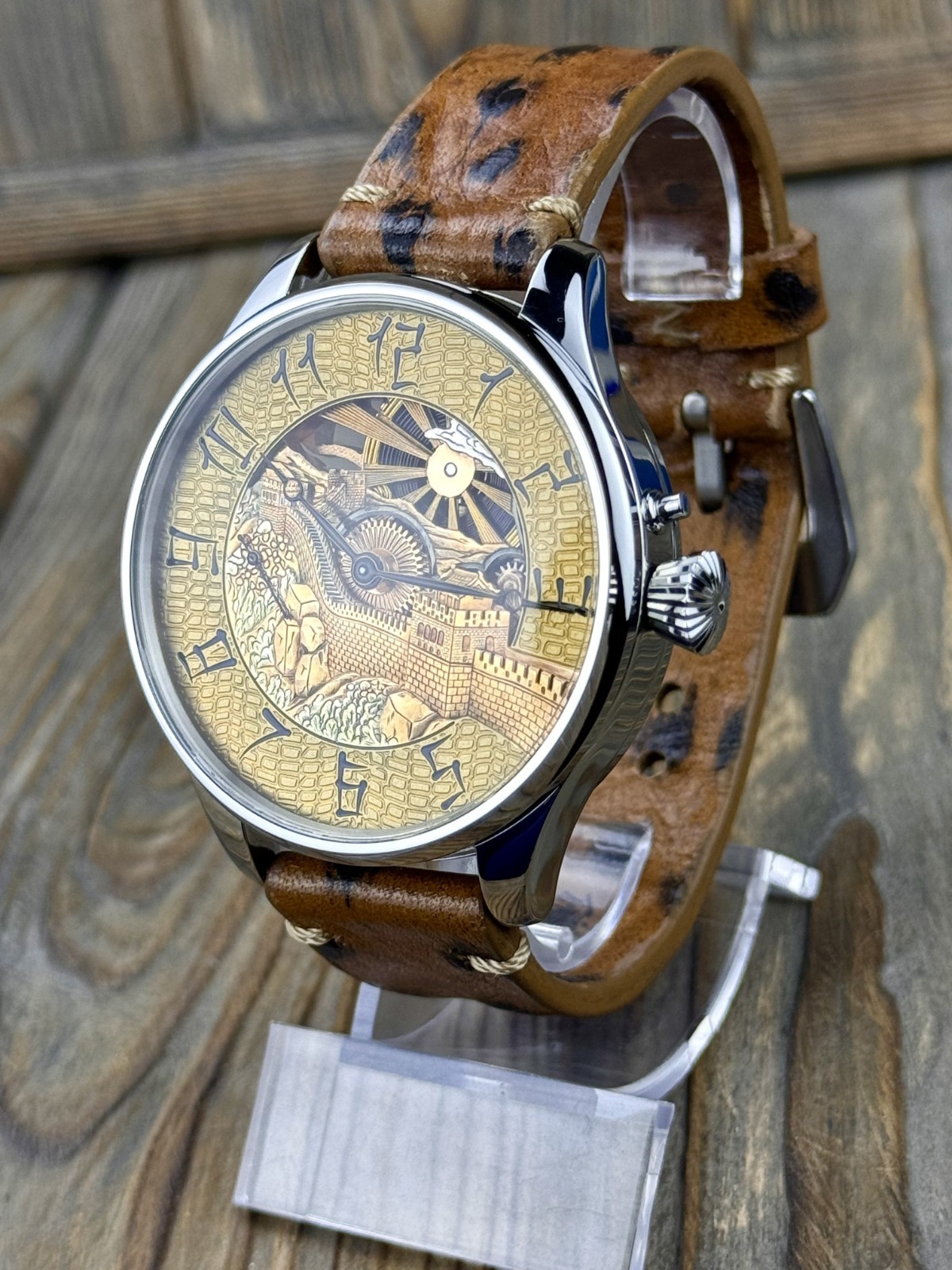 Skeleton Watch Hand Engraved & Vintage Swiss Pocket Watch Movement China, 48mm