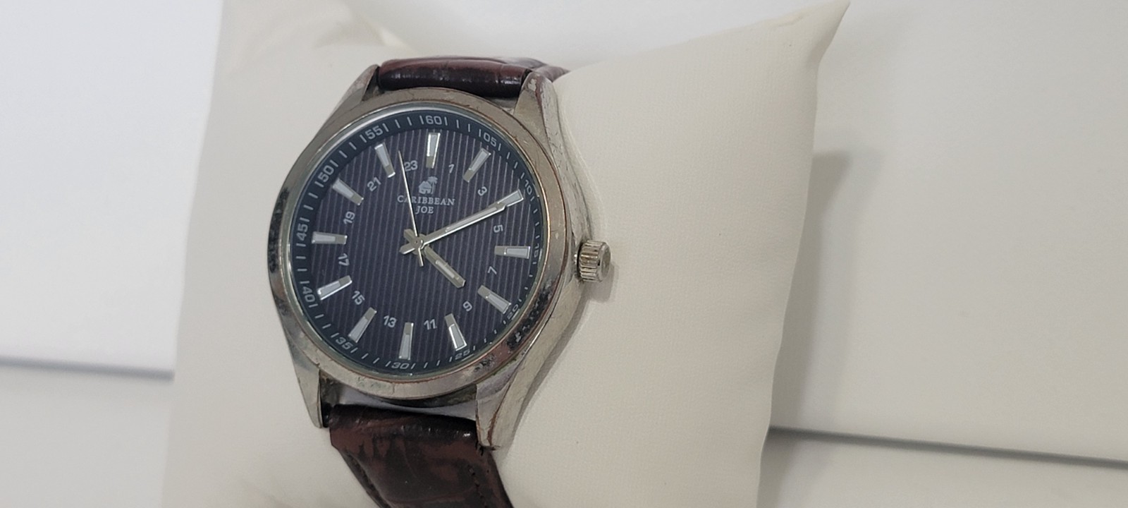 Caribbean Joe Men’s Watch CJ7036SL Blue Dial Brown Leather 41mm NEW BATTERY