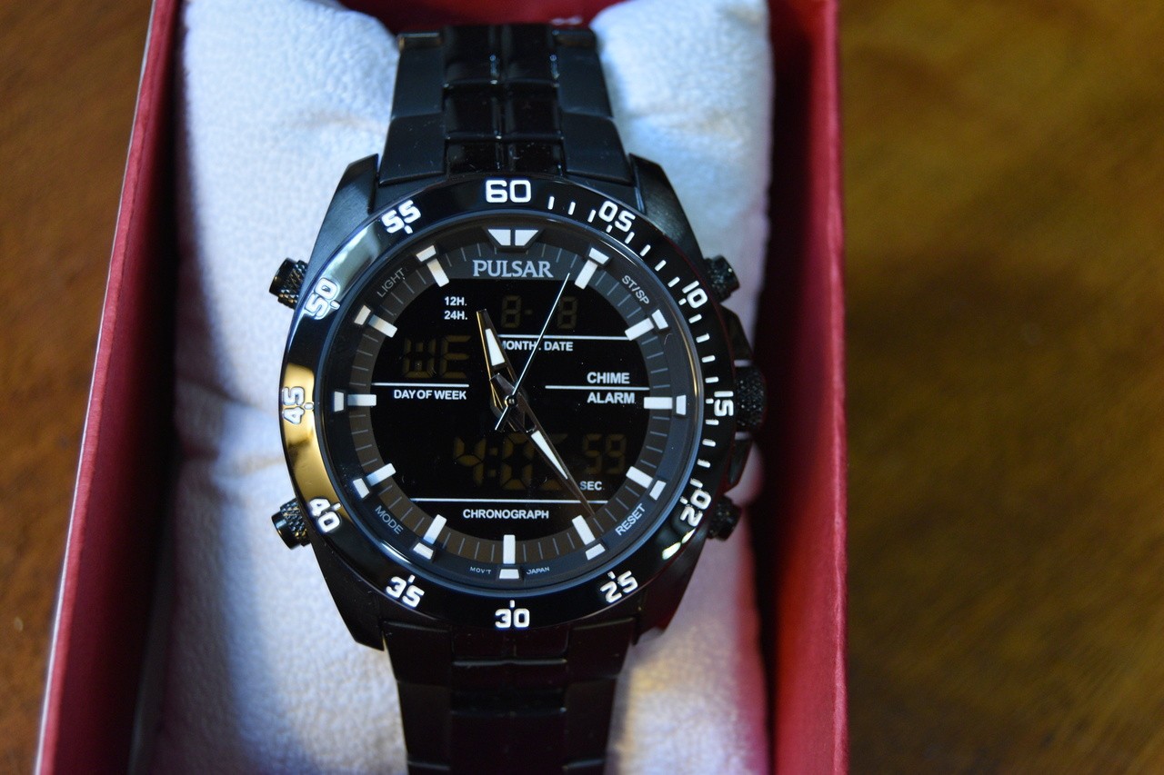 Pulsar JET BLACK NOS Analog Digital watch with backlight. Alarm. Stopwatch.