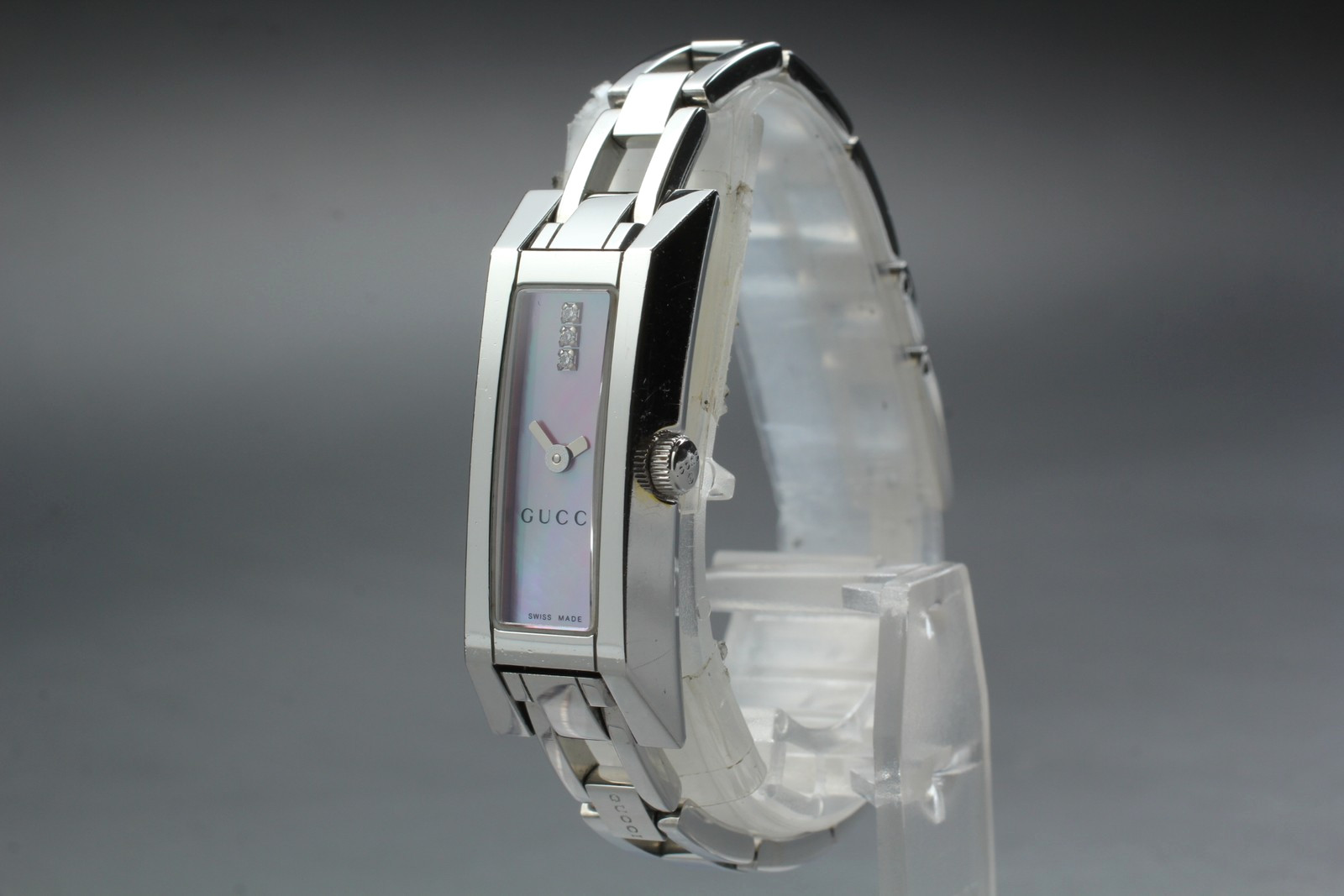 [N MINT /Case] Gucci 110 14mm Pink Shell Dial 3P Dia Silver Quartz Womens Watch