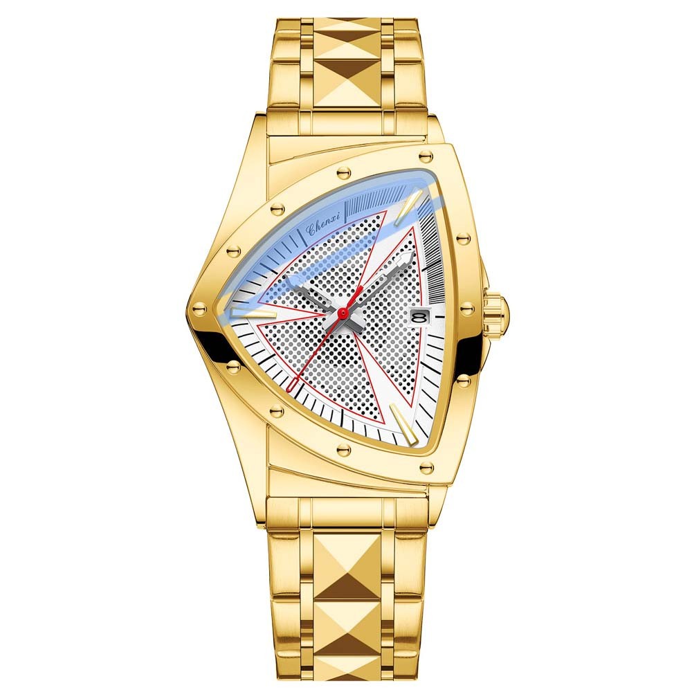 CHENXI Men Quartz Watch Triangle Silver Steel Watch for Male Business Wristwatch