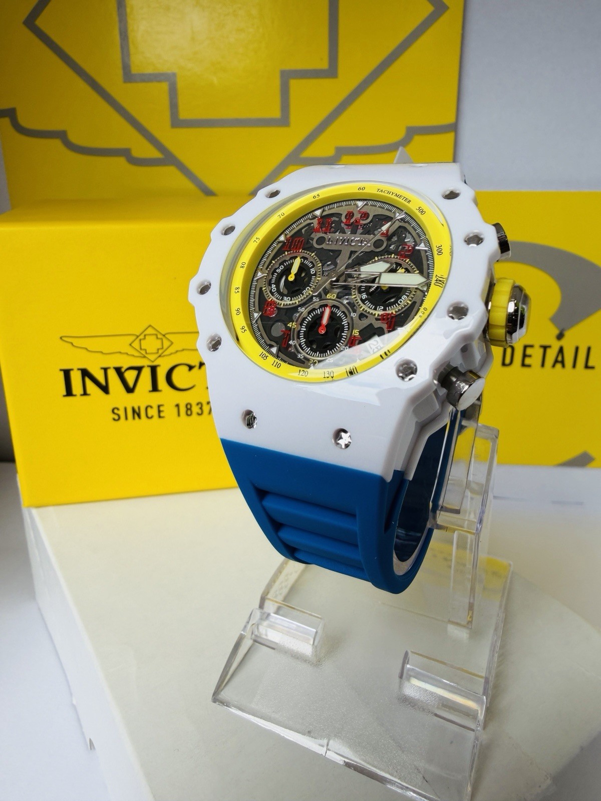 Invicta Racing Vaulthan Men’s 44mm Blue, White, Yellow & Red. Skeleton Dial COOL