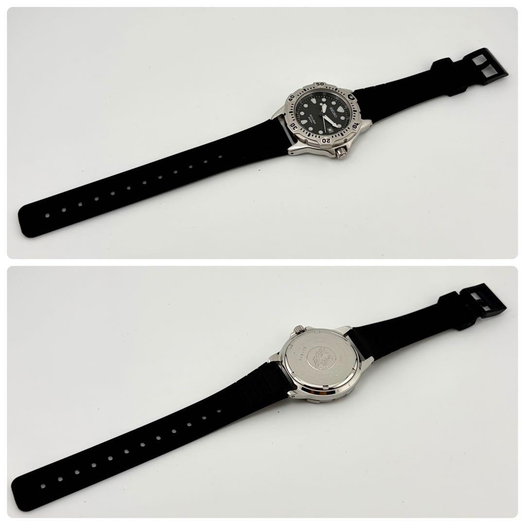 SEIKO 7N35-6A50 Scuba Diver Watch Date Silver BLue Used Japan New Battery Belt