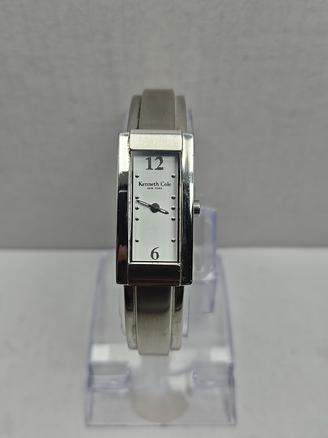 Womens Kenneth Cole Watch 15mm Silver Tone Cuff Bangle Band New Battery