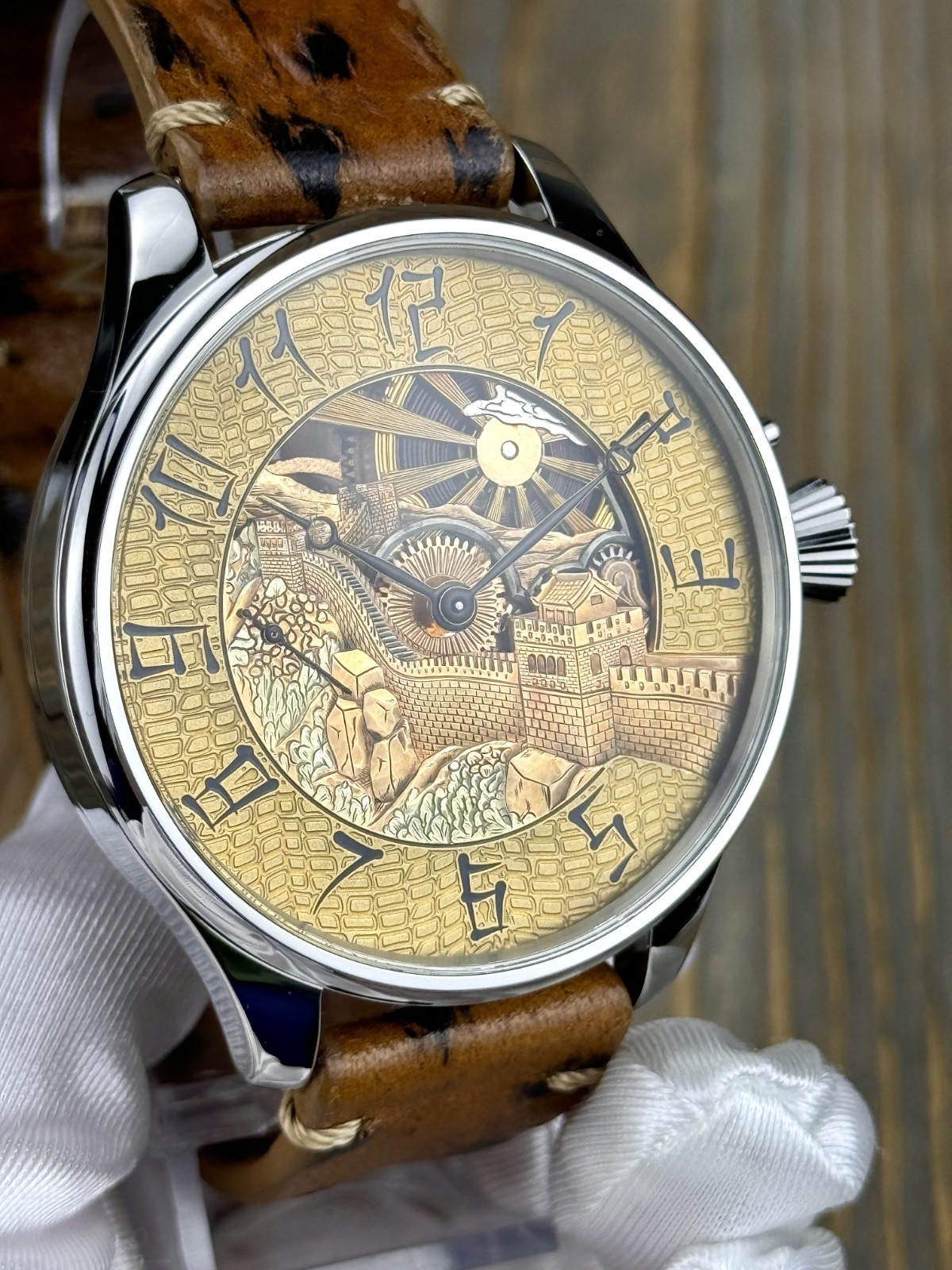 Skeleton Watch Hand Engraved & Vintage Swiss Pocket Watch Movement China, 48mm