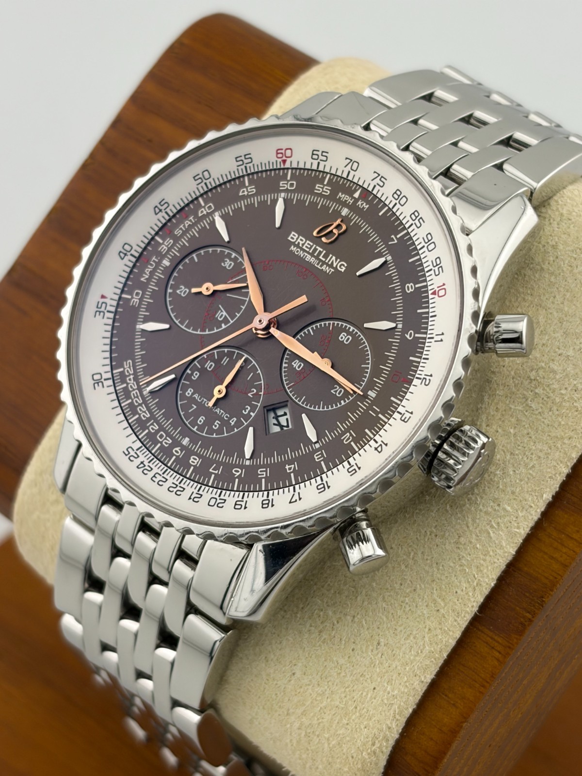 **RARE ‘COFFEE’ DIAL w/ ROSE GOLD HANDS Breitling Navitimer Montbrilliant A41370