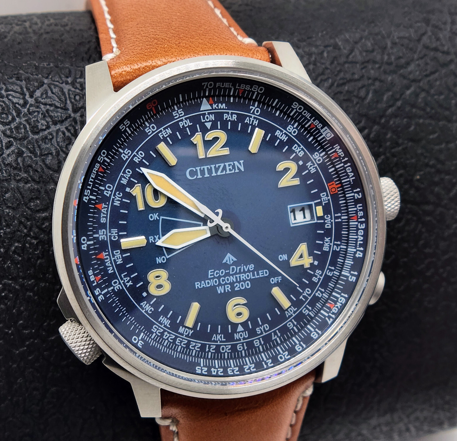 Citizen Promaster Air Skyhawk Sapphire Blue Dial Leather Strap Eco-Drive Watch