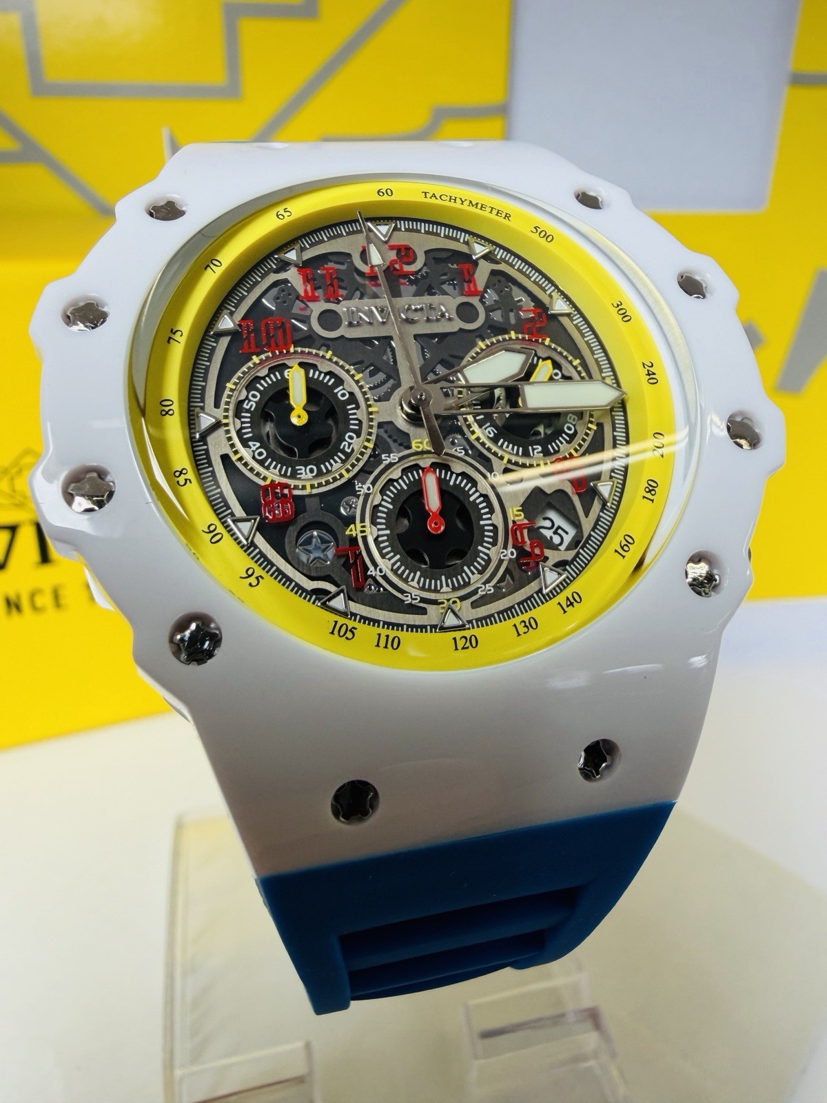 Invicta Racing Vaulthan Men’s 44mm Blue, White, Yellow & Red. Skeleton Dial COOL