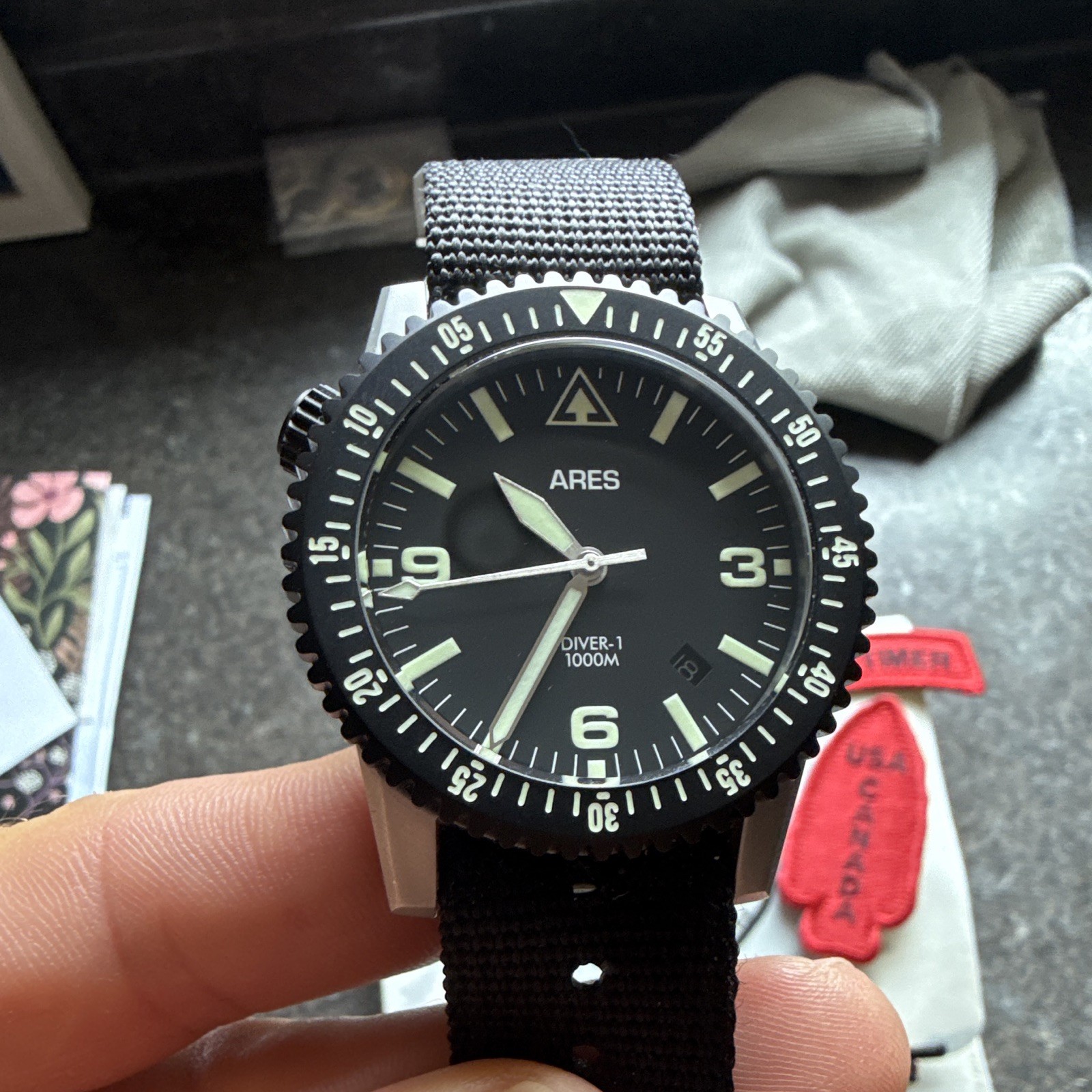 Ares DIVER-1 mission timer 1000m Quartz Diver Watch Black Dial Nylon Strap