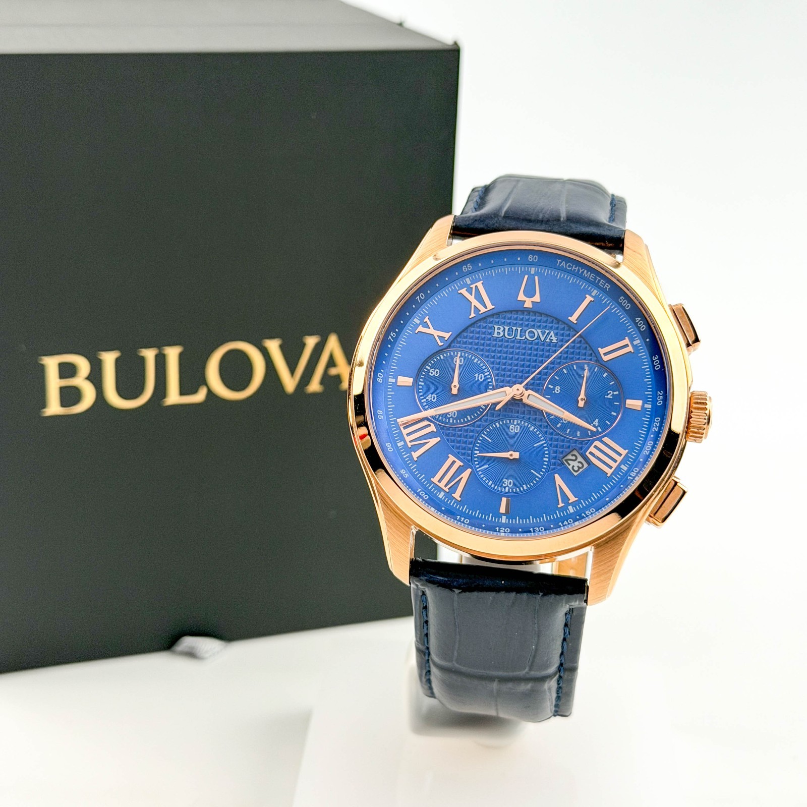Bulova Classic Wilton 97B170 Blue Dial Men’s Stainless Steel Quartz Watch 45MM