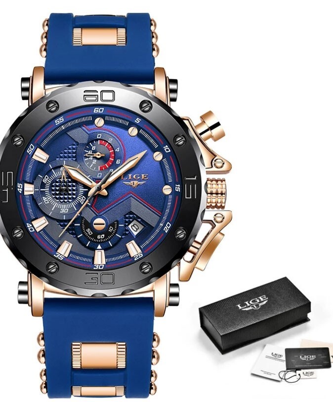 LIGE DREAM Men Big Dial Chronograph Waterproof Analogue Quartz Stainless Steel