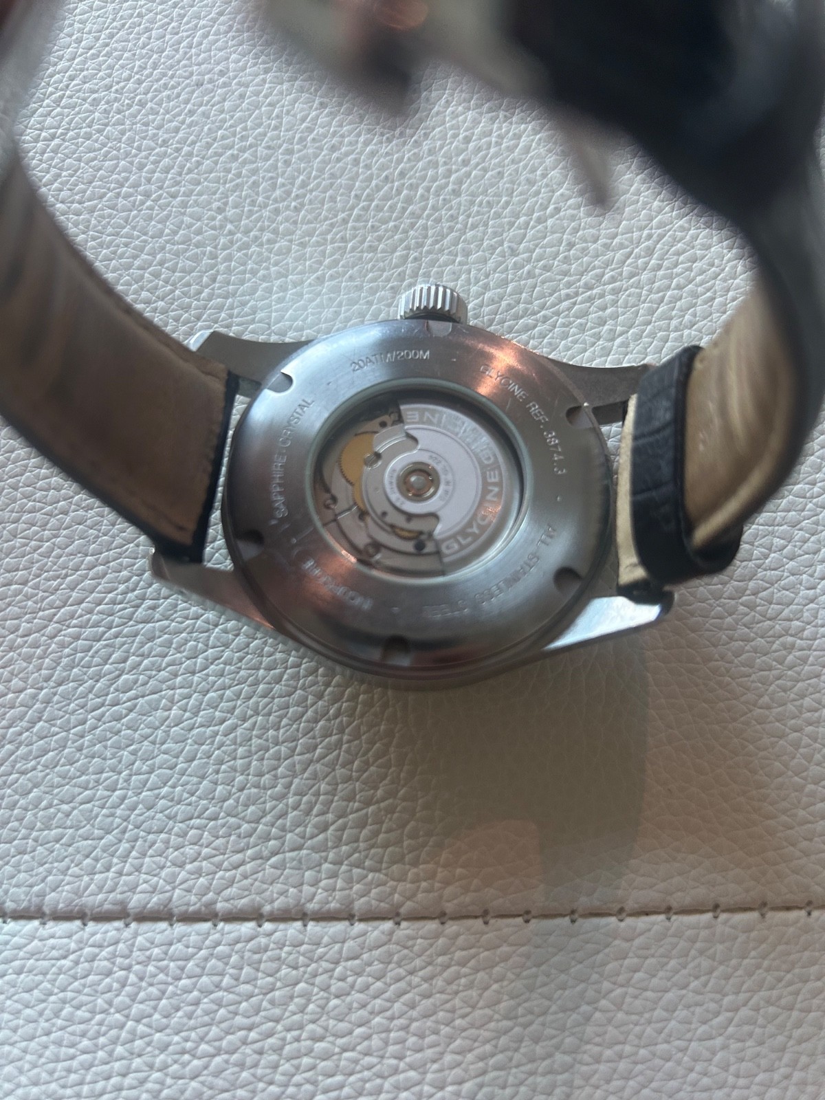 Glycine incursore automatic 200m brushed steel face with black leather strap