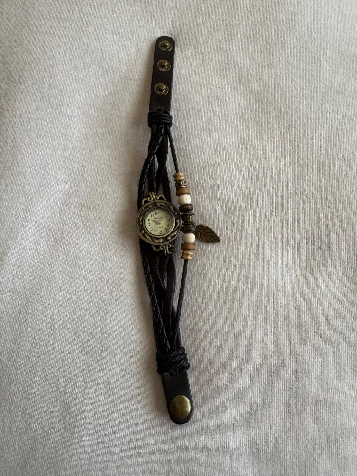 VTG Boho Multi Strand Bead 3-Snap Bracelet Quartz Watch with NEW Battery #141