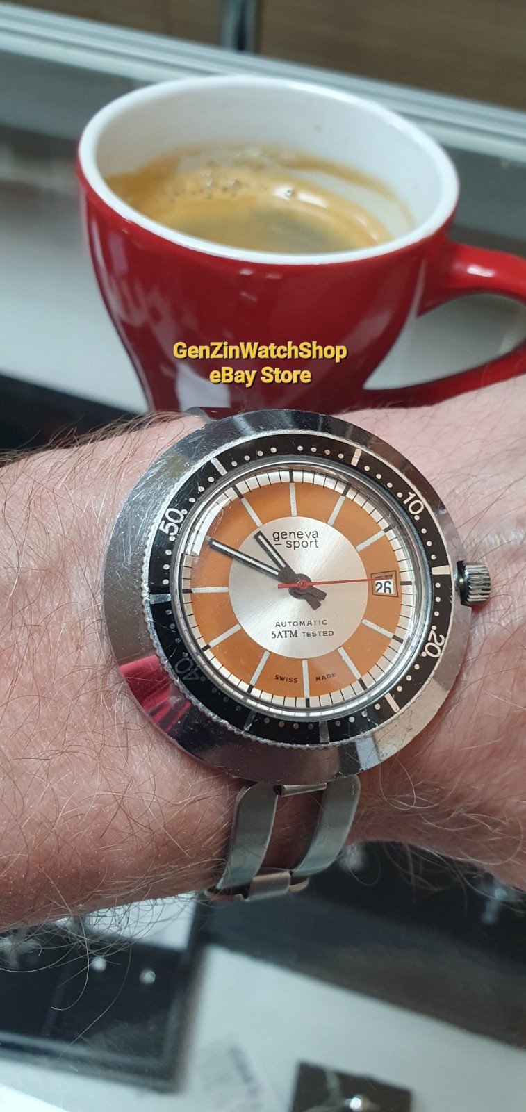 Rare 1 Jewel Automatic Vintage 45mm Jumbo UFO Geneva Sport Diver Watch 1970s