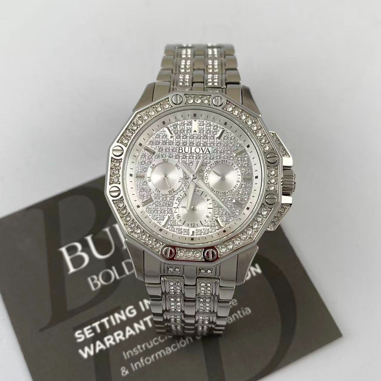 New Bulova 96C134 Octava Crystal Dial Stainless Steel Men’s Quartz Watch 41.5 mm