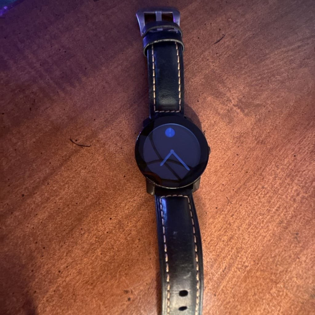 Movado BOLD Men’s Swiss Quartz Watch with Black Dial and Leather Strap MB.01.1.2