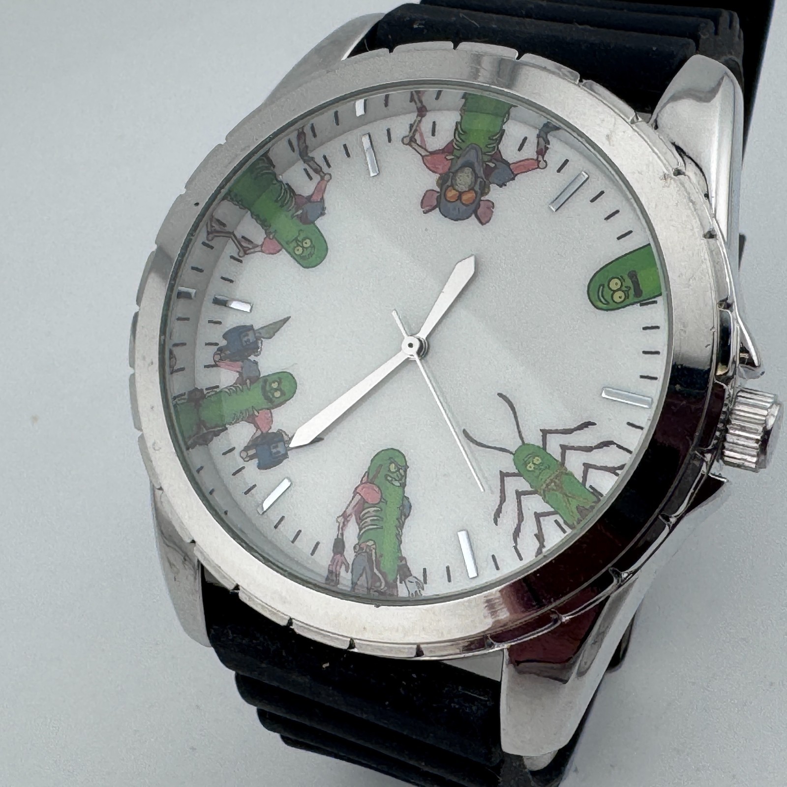 “Adult Swim” Accutime Japan Quartz Watch Men 45mm Silver Rubber New Battery