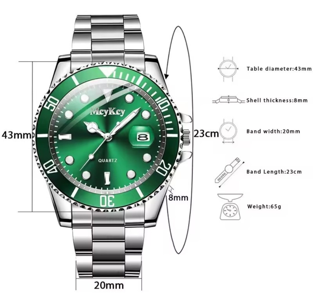 1pcs men’s luxury watch business style daily quartz watch silver