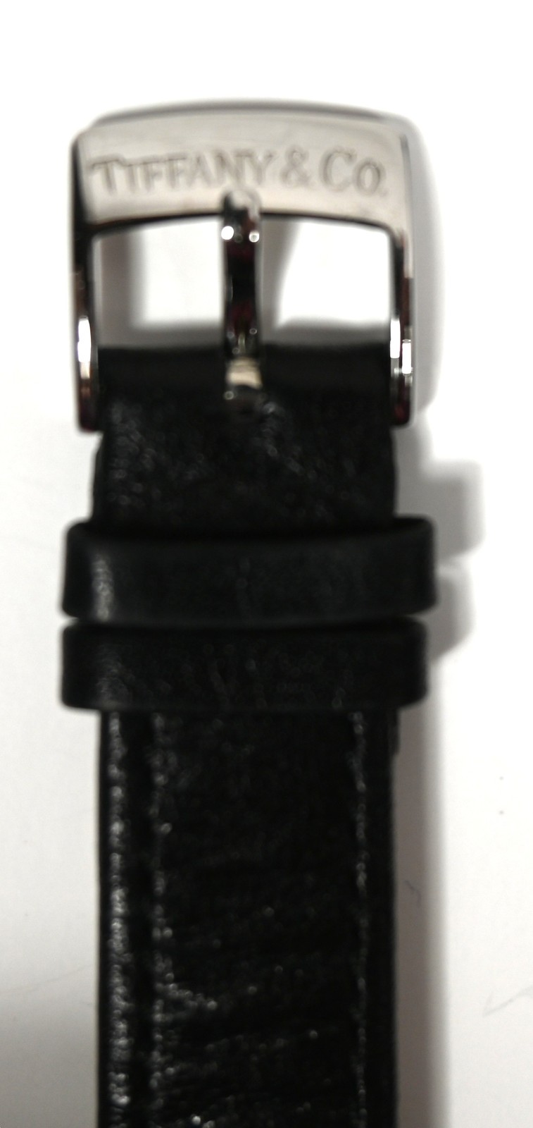 MENS TIFFANY & CO DRESS WATCH White Roman Numerals Dial Black Leather Band, Case