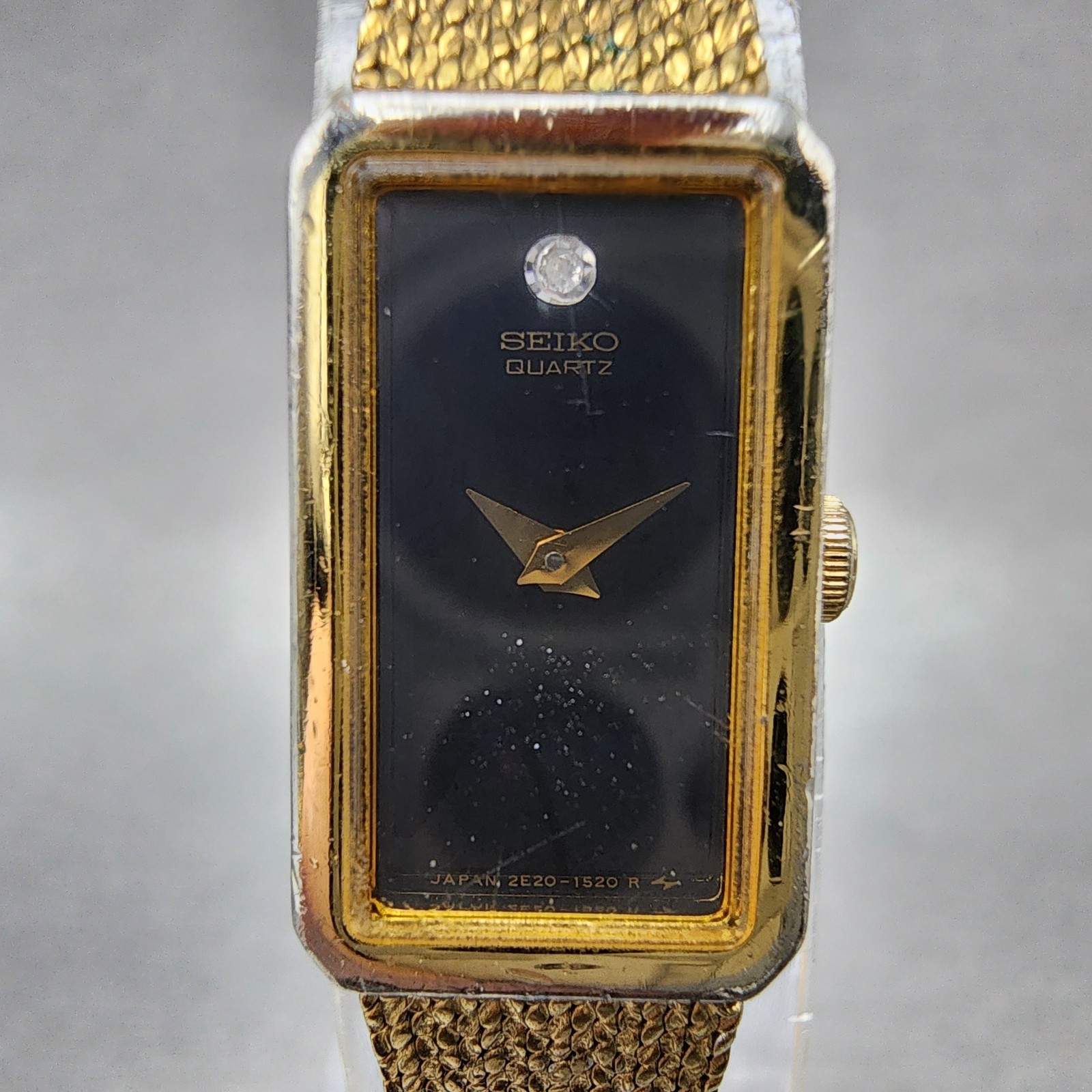 Seiko Tank Watch Women 13mm Black Dial Gold Tone Rectangle 2e20-6239 New Battery