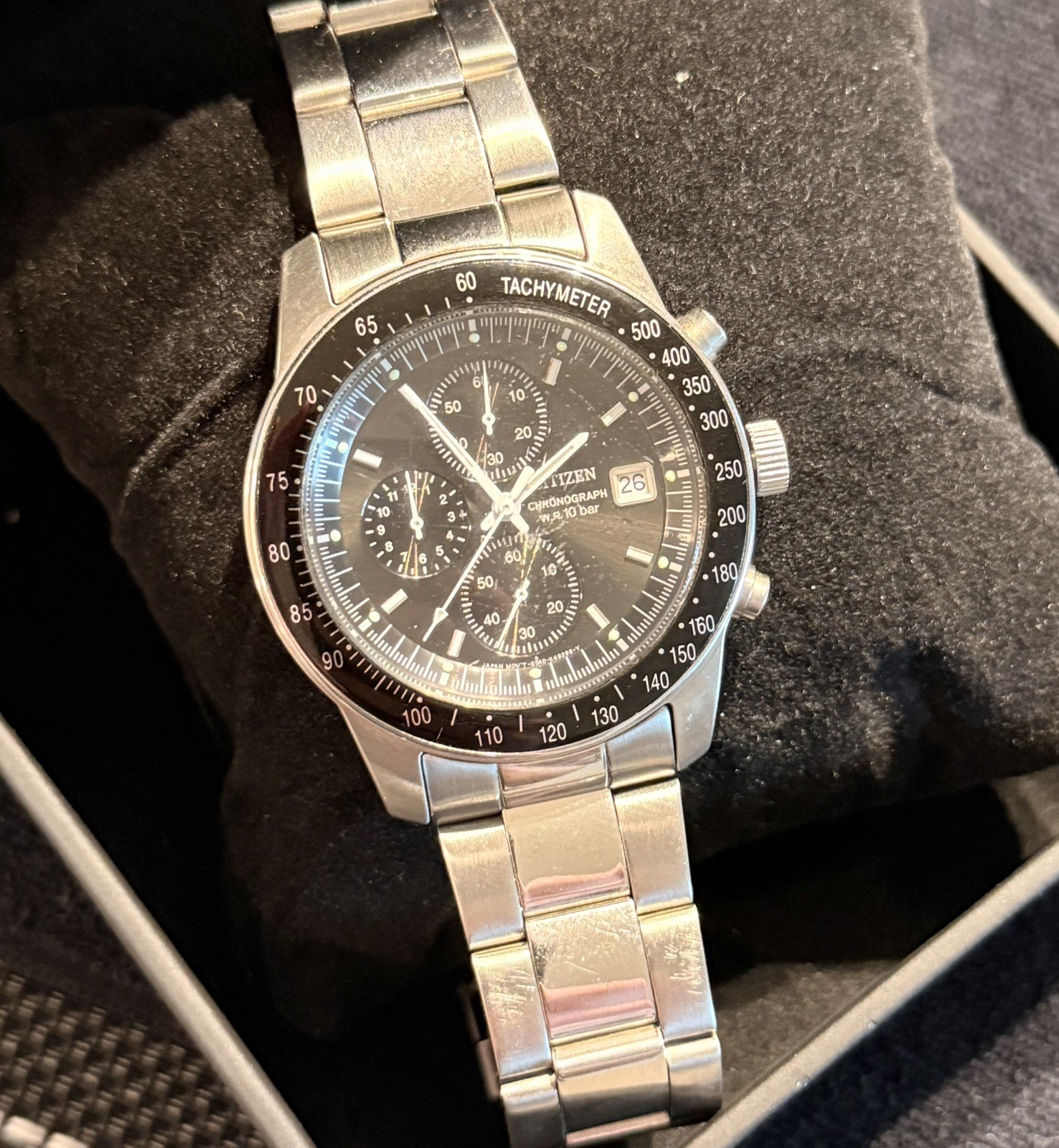 Citizen “Speedy” Chronograph Quartz Watch 0510 Series Black Dial Wrist 18cm Mens