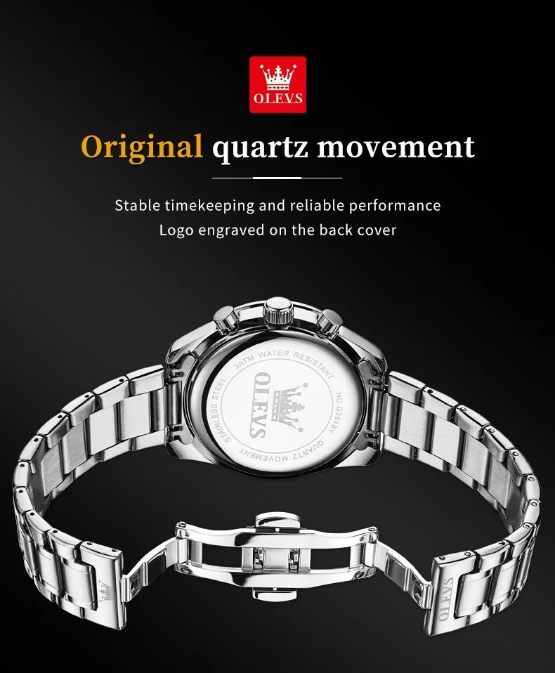 Waterproof Quartz Watch Men’s OLEVS Luminous Luxury Business Date Men Strap
