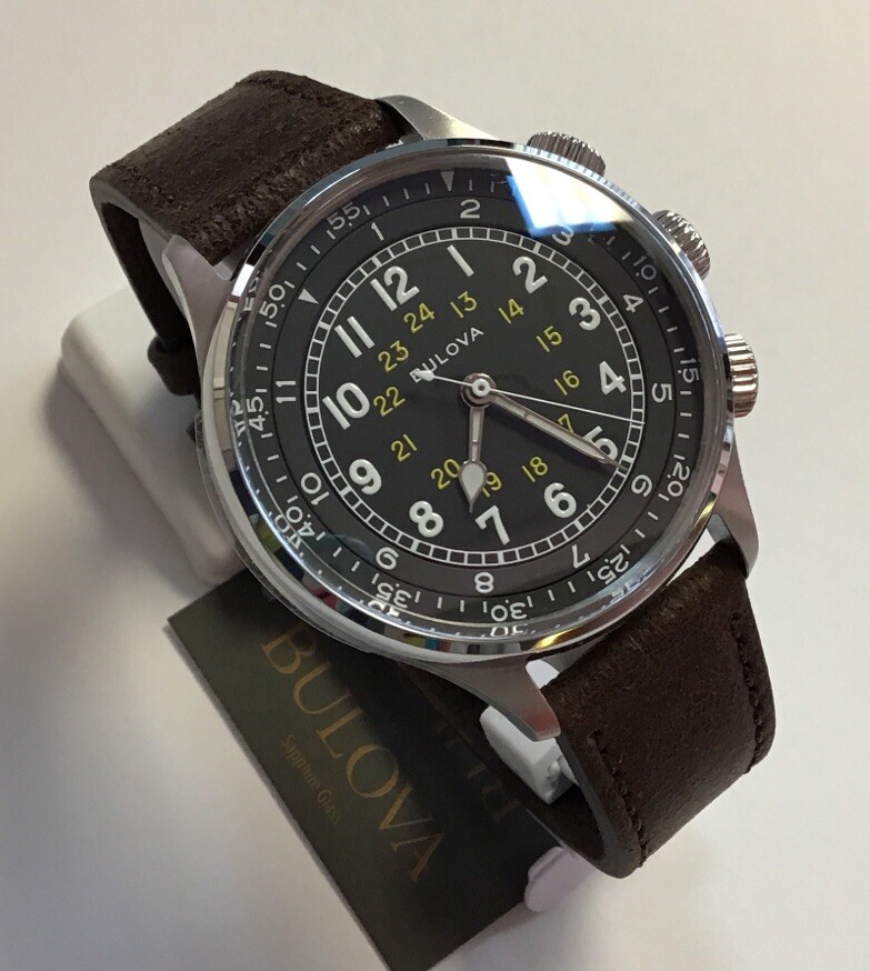 BULOVA Men’s A-15 Pilot Military Brown Leather Strap NATO Automatic WATCH 96A245