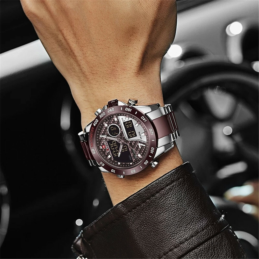 NAVIFORCE Men Watch Military Sport Digital Watches Silver Steel Male Wristwatch