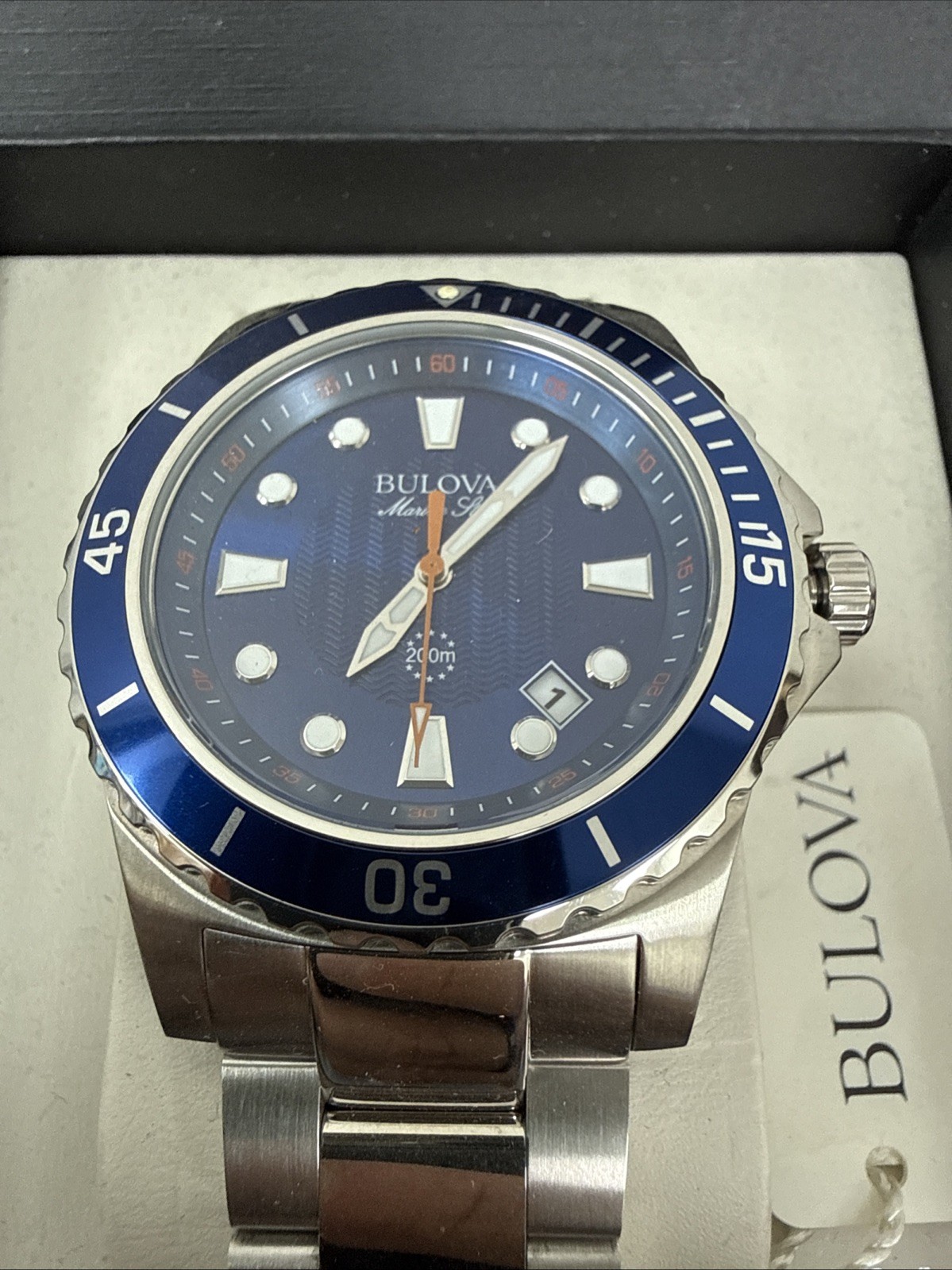 Bulova Marine Star Quartz Blue Dial Men’s Watch 98B130 NEED BATTERY