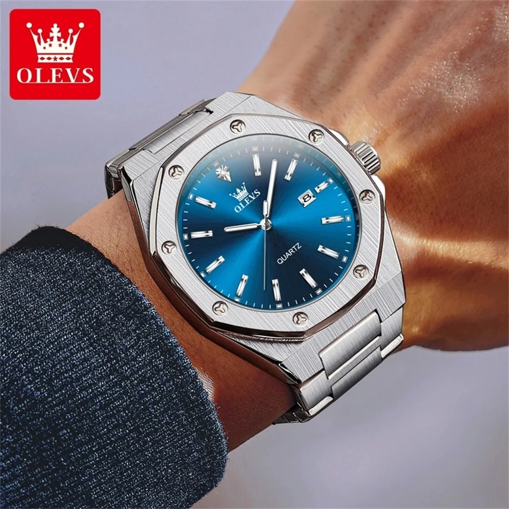 Waterproof Quartz Luminous Luxury Watch OLEVS Men Business Date Strap Men’s