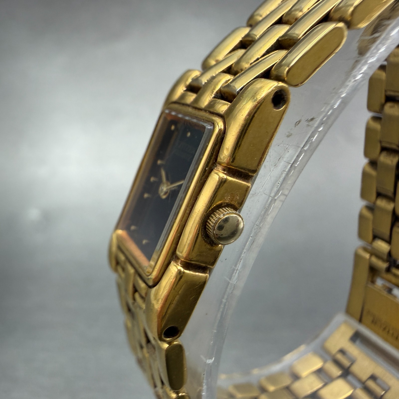 Citizen CQ Tank Watch Women 14mm Black Dial Gold Tone Rectangle New Battery VTG7
