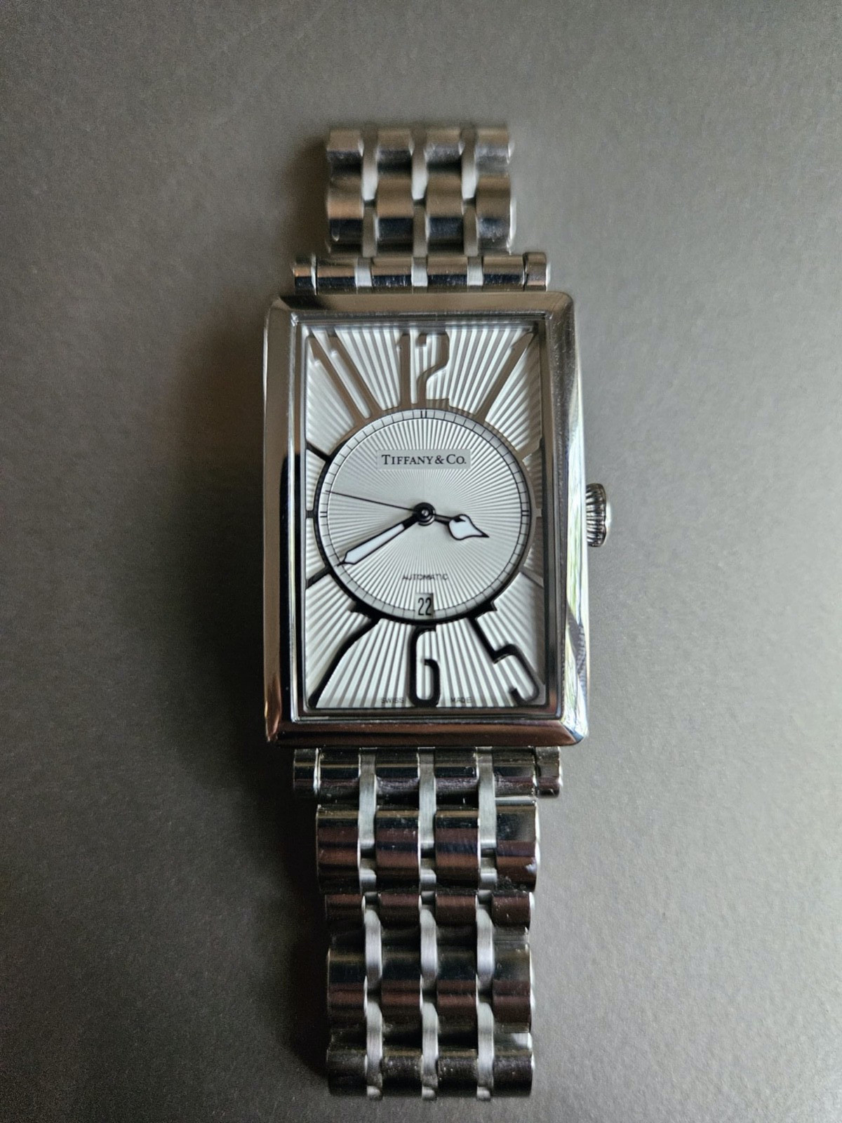 Tiffany Gallery Opaline Sunburst Silver Dial on Nice Bracelet; Rare Automatic!