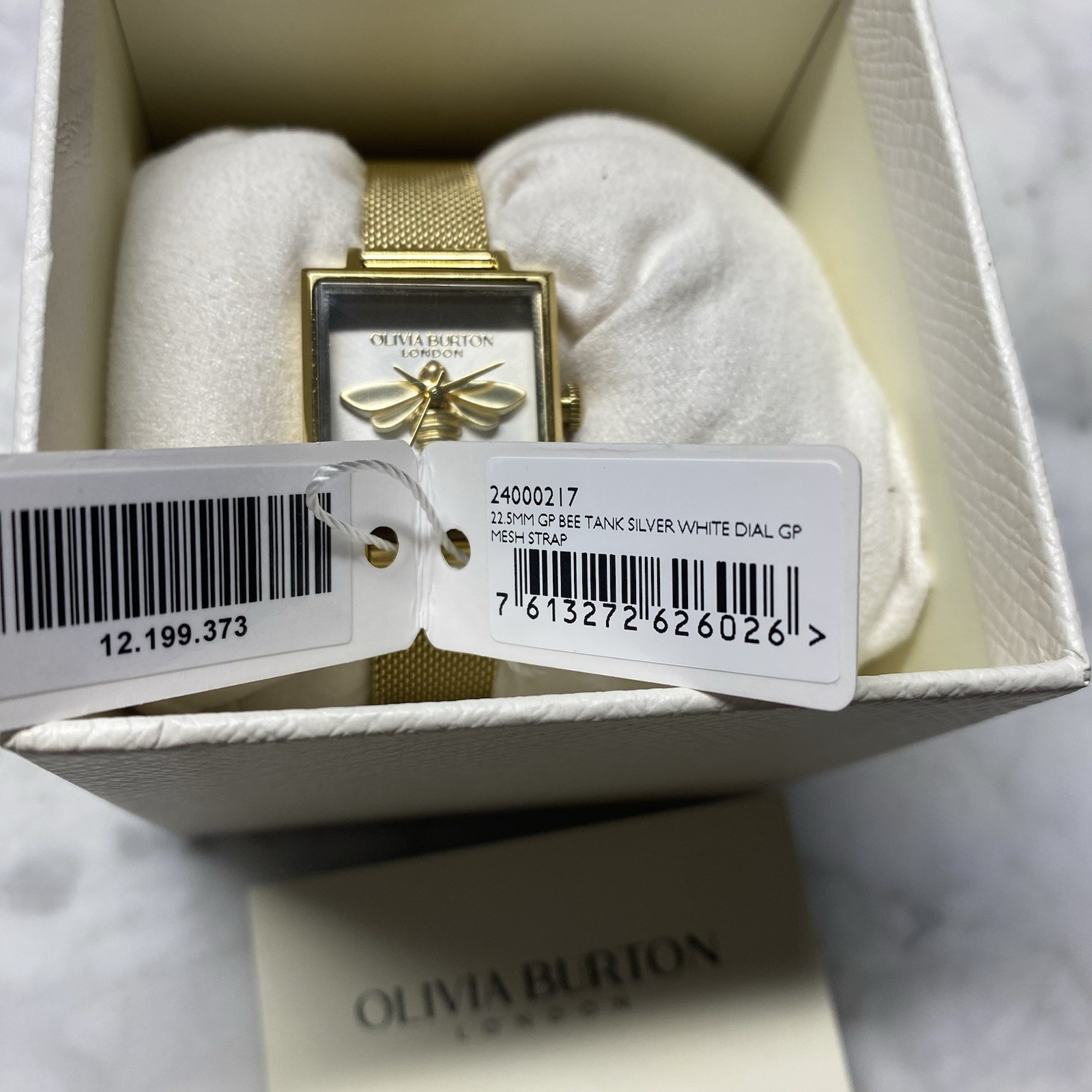 Olivia Burton 23mm Lucky Bee White & Gold Mesh Watch