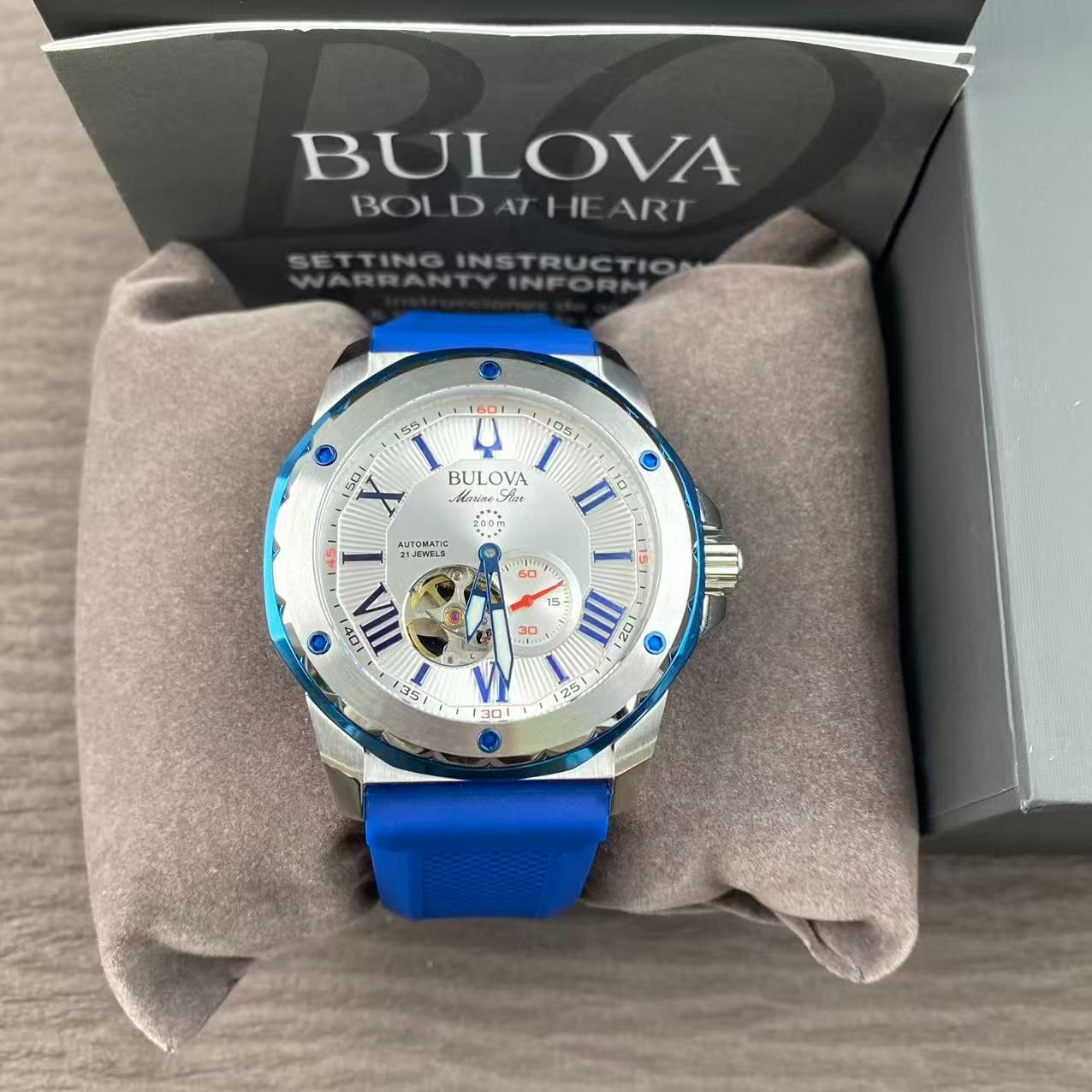 Bulova Marine Star 98A225 Men’s Automatic Watch Blue Rubber Strap New With Box
