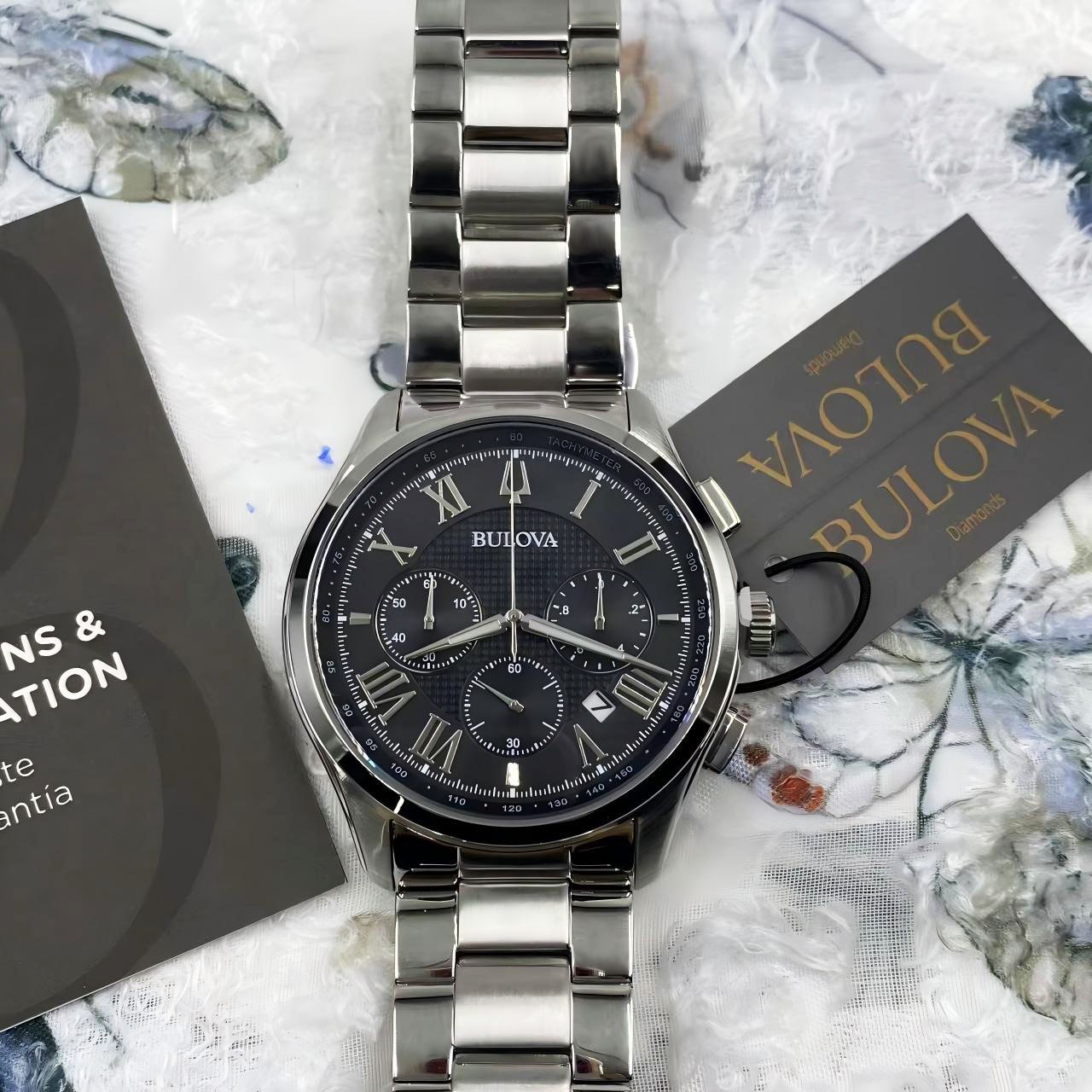 Bulova 96B288 Men’s Wilton Watch Black Dial Men’s Quartz Chronograph Watch 46 mm