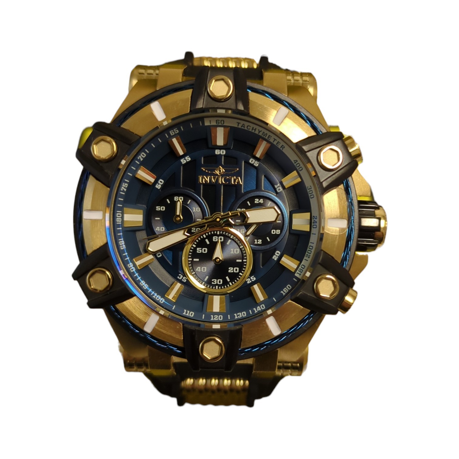 Invicta Men’s Bolt Quartz 52mm Gold Tone Stainless Steel, Blue Dial, 39187