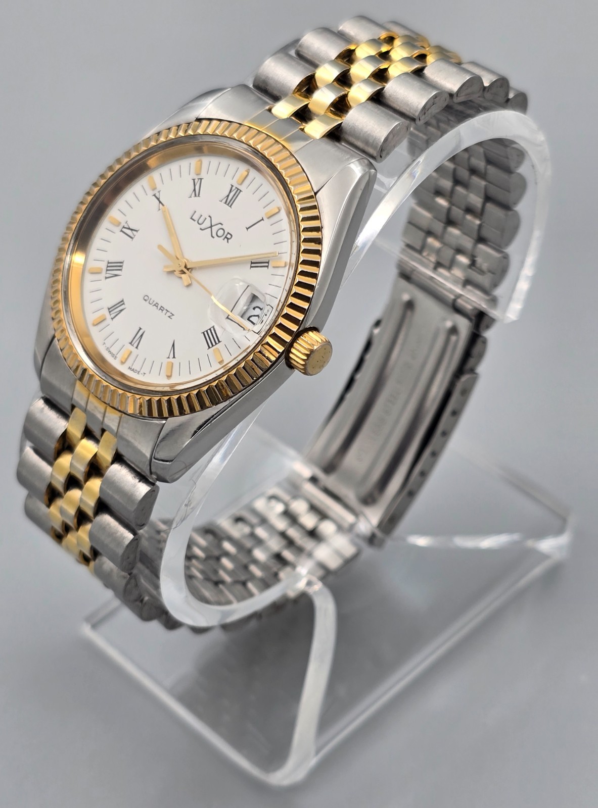 Luxor 35mm Swiss Quartz Men’s Two-Tone Date Watch Roman Dial Jubilee Bracelet