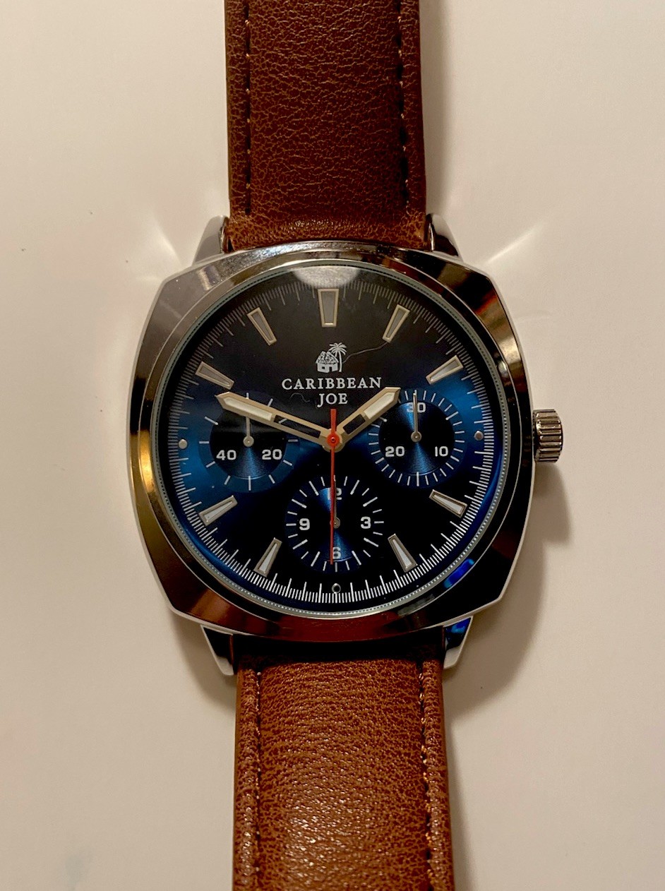 Caribbean Joe Men’s SilverTone Four Dial Watch Faux Leather Strap CJ1728SLKO NWT