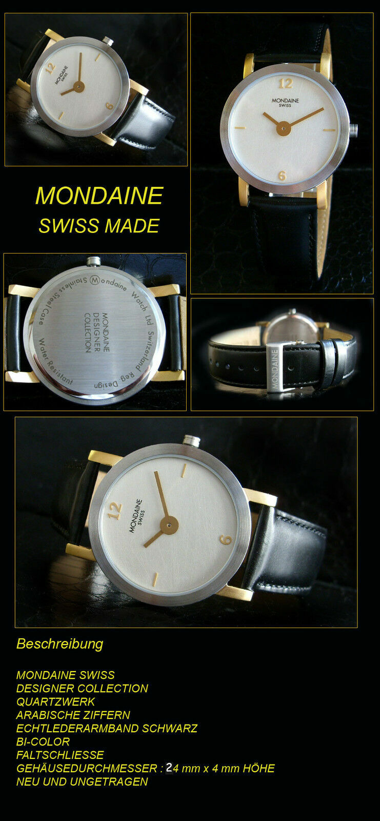 MONDAINE Women’s Watch Stainless Steel Leather Band With Folding Clasp Templates