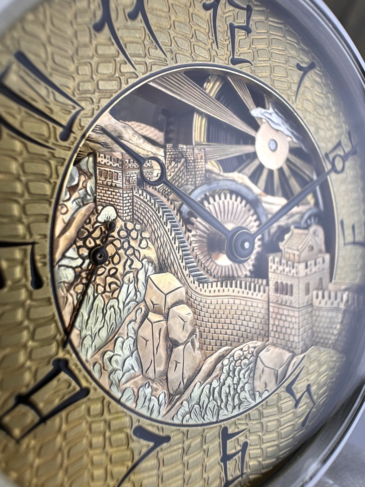 Skeleton Watch Hand Engraved & Vintage Swiss Pocket Watch Movement China, 48mm