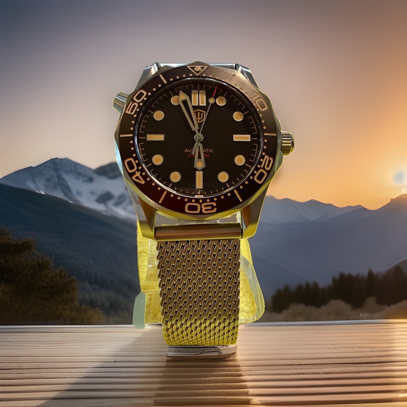 WD007ST Automatic Diver Watch-Brown/Bronze Dial Mesh Bracelet NH35 Movement-NEW