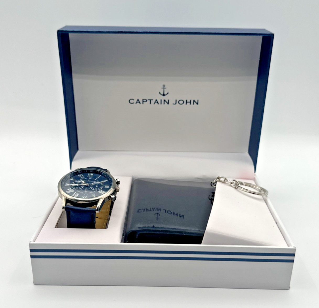 Captain John Nautical Anchor Mens Watch Wallet Keychain Gift Set New in Box NIB